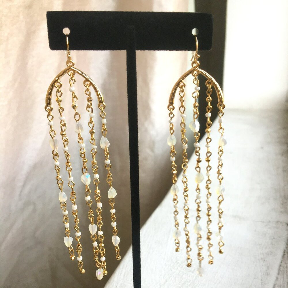 INC gold-tone long chains chandelier earrings - NWT